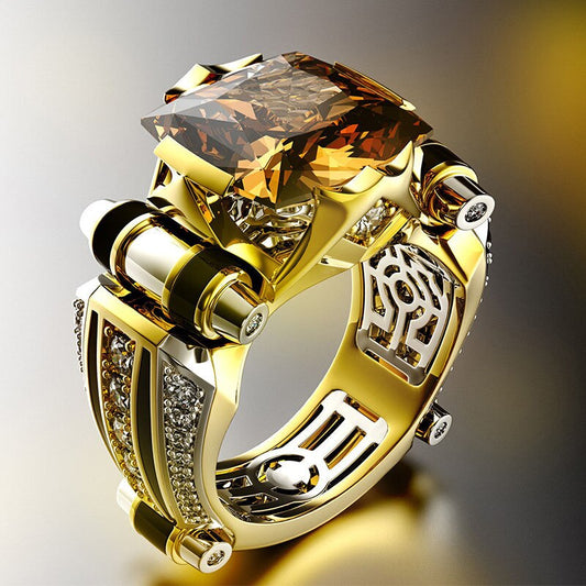 Gold with Black Stone Men's Ring Steampunk Vintage Engement Lovly Wedding Rings