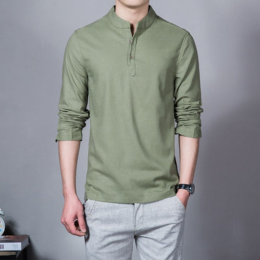 Long sleeve Men's shirts male casual Linen shirt men Brand Plus size Asian size camisas
