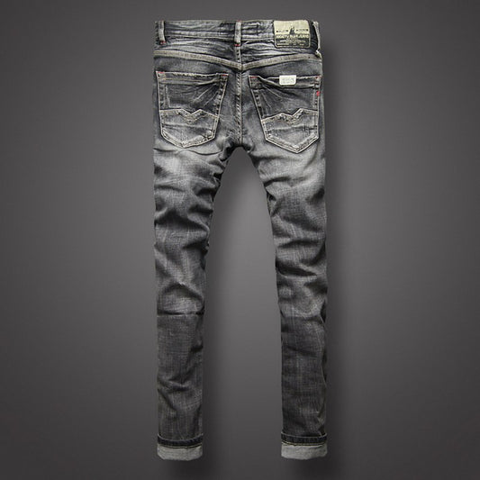 Black Gray Color Denim Mens Jeans High Quality Italian Style Retro Design Slim Fit Ripped Jeans