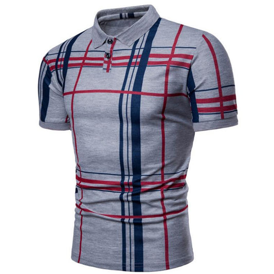 Men Casual Lattice Short Sleeve Different Frinting Grid Polo Shirt