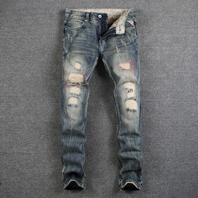 Mens Jeans Destroyed Ripped Jeans For Men Casual Pants Slim Fit Brand Streetwear Stretch Biker Jeans Trousers