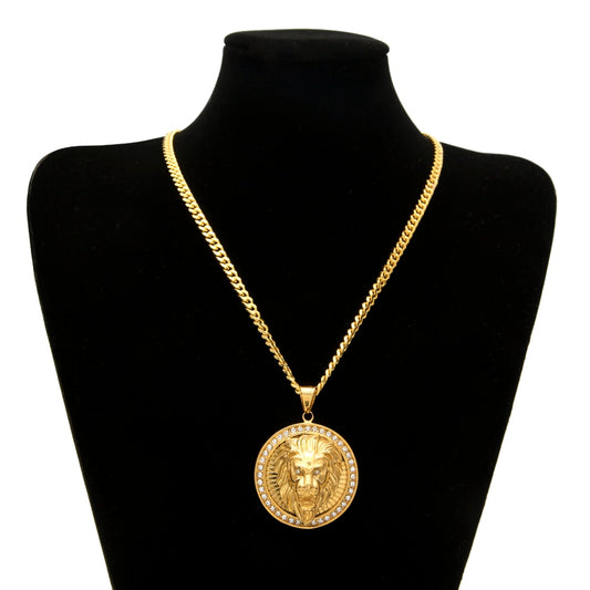 Mens Hip Hop Jewelry Iced Out Gold Color Fashion Bling Bling Lion Head Pendant Men Necklace Gold Color For Gift/present