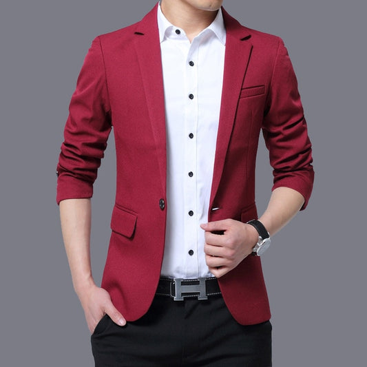Mens Red Notched Lapel Suit Blazer Jacket Business Casual Blazer Men Wedding Tuxedo Blazers 5XL