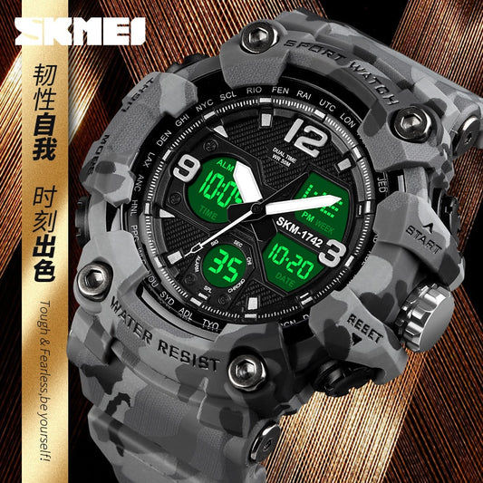 SKMEI 1742 2021 New Shockproof Mens Watches 2 Time Chrono Personality Digital Sport Mens Wristwatch Waterproof Watch relogio masculino