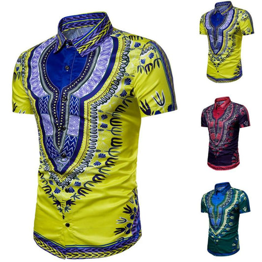 Mens Beach Short Sleeve Shirt Summer Hipster Hip Hop African Dashiki Graphic Top Shirts Blouse Male Drop
