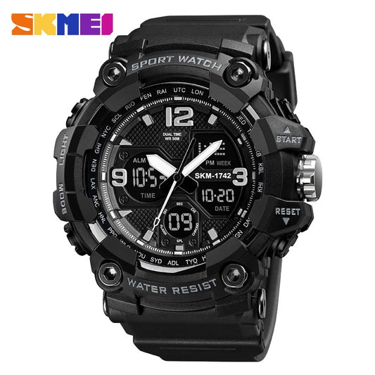SKMEI 1742 2021 New Shockproof Mens Watches 2 Time Chrono Personality Digital Sport Mens Wristwatch Waterproof Watch relogio masculino
