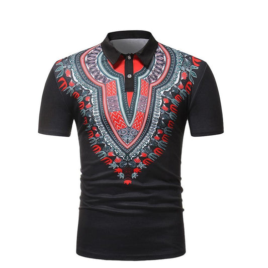 Mens T Shirt African Style Comf Slim Fit Short Sleeve Printed Tee T-shirt Casual Tops