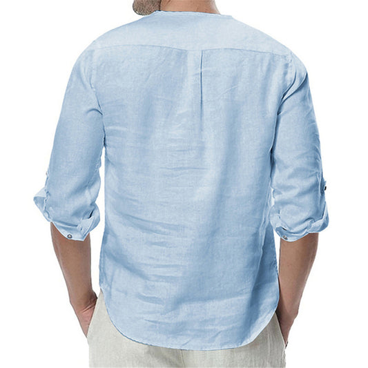 New Men's Summer Long Sleeve Cotton Linen Long Sleeve Cotton Casual Breathable Shirts Style Solid Male Shirts