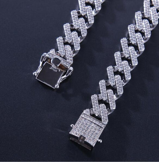 14mm Cubic Zircon Prong Cubans Link Necklace Gold Silver Plated Luxury Copper Micro Paved CZ Cuban Chain  16/18/20/22/24inch