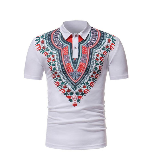 Mens T Shirt African Style Comf Slim Fit Short Sleeve Printed Tee T-shirt Casual Tops