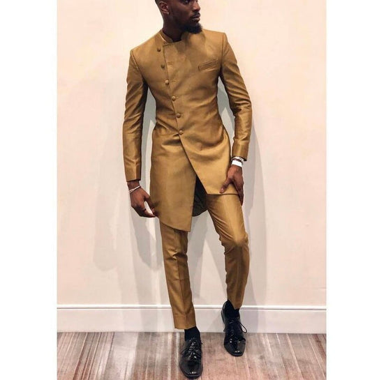 African Men's Wedding Party Suit Formal Clothes Long Sleeve Coat and Pant Dashiki Slim Fit Outfits  Bazin Rich af2116009
