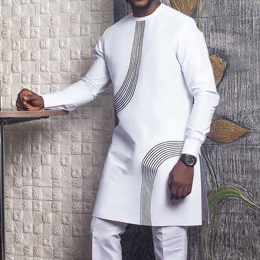 African Clothes for Men 2021 New African Men Fashion Summer Dashiki Traditional Long Sleeve White Shirts African Clothing