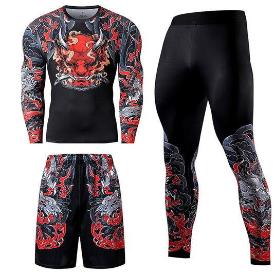 2/3PCS Men Tracksuit Compression Set Workout Sportswear Gym Clothing Fitness Long Sleeve Tight Top & Waist Leggings Sports Suits
