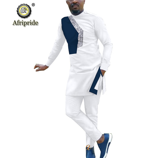 2019 African Men Clothing Set 2 Piece Tracksuit Dashiki Coats Jacket and Ankara Pants Outfit Shirt Suit AFRIPRIDE S1916034