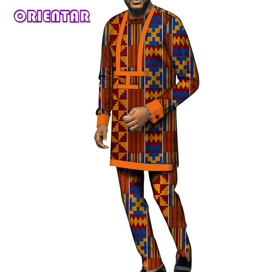 2 Pieces Set African Men Clothes African Dress Shirt and Pants Set for Men Long Sleeve Dashiki Bazin Riche African Suits WYN991
