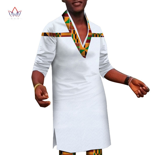South African Traditional Wear Formal Attire Bazin Riche Dashiki Outfits Shirt Pants Robe Cotton Suit African Men Agbada WYN1408