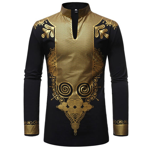 New Men Print African Print Dresses Rich Bazin Dashiki Long Sleeve T-shirt Traditional  2022 Fashion Style Adult Blouse Clothing