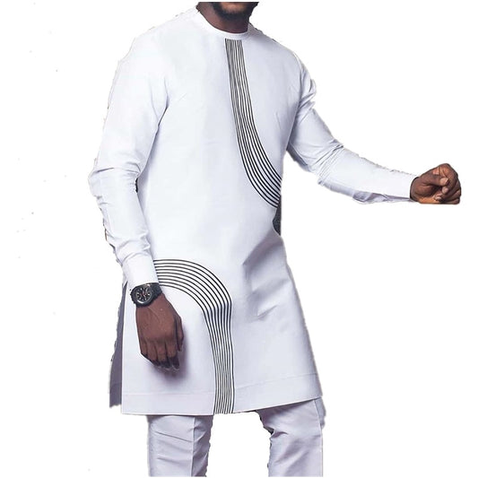 African Clothes for Men 2021 New African Men Fashion Summer Dashiki Traditional Long Sleeve White Shirts African Clothing