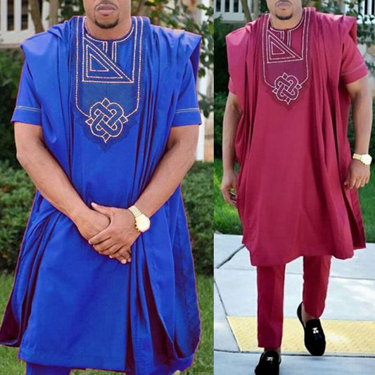 Richkeda Store New No Hat Dashiki Embroidery African Men Clothes Riche Bazin Mens Suit Tops Shirt Pants 3 Pieces Set Plus Size