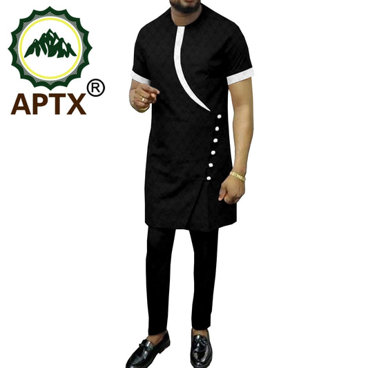 African Traditional Clothing for Men O-neck Long Sleeve Dashiki Shirts and Pants 2 Piece Set  Bazin Riche Outfits TA2116031