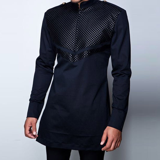 M-3XL Plus Size Long Sleeve O-neck African Men Black Shirts  African Clothes