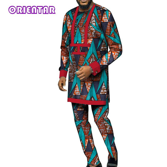 2 Pieces Set African Men Clothes African Dress Shirt and Pants Set for Men Long Sleeve Dashiki Bazin Riche African Suits WYN991