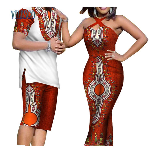 Summer African Print Men Top and Pants Sets for Couple Clothing Women Bazin Riche Dashiki 2 Pieces Lover Couples Clothes WYQ81
