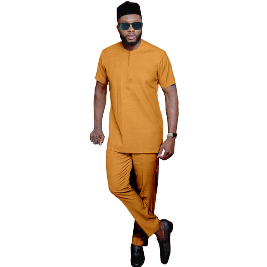 Africa Clothes for Men Traditional Wear Formal Attire Bazin Riche Dashiki Short Sleeve Outfits Men Set Agbada Men Suit