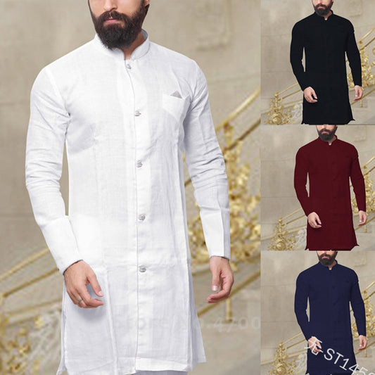 Kurta Men Fashion African Clothes T-shirt Turkish Dubai Muslim Long Sleeve Tee Tops Islamic Clothing Arabic Blouse Robe Gown