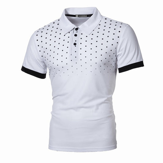 Dingshite New Fashion Men Summer Polka Dot Pattern Printed Short Sleeve Tops , Men Business Casual Polyester Polo Shirt .