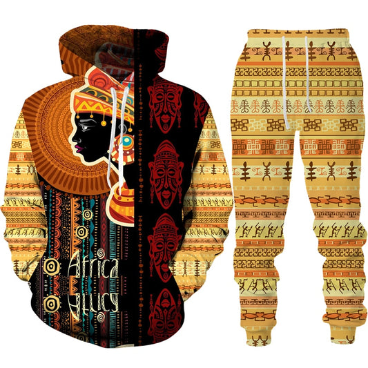 African Dashiki 3D Printed Hoodie + Pants Suit Ethnic Style Men/Women Folk-custom Sport Wear Tracksuit Set Casual Unisex Clothes