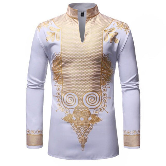 New Men Print African Print Dresses Rich Bazin Dashiki Long Sleeve T-shirt Traditional  2020 Fashion Style Adult Blouse Clothing