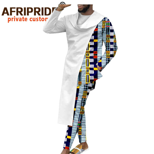 Men Tracksuit African Clothing Long Coats Print Shirts and Ankara Pants 3 Piece Outfits Plus Size Suit Dashiki Outwear A2016061