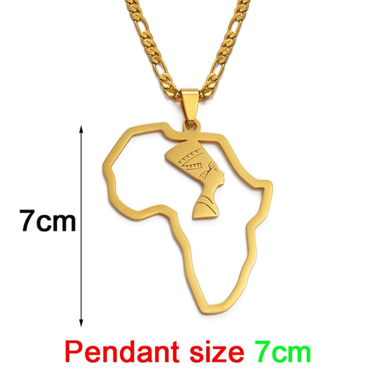 Anniyo Africa Map Egyptian Queen Nefertiti Pendant Necklaces Women Men Jewelry Gold Color Wholesale Jewellery African #124621