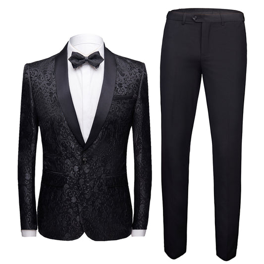 Black Formal Suit Men 2 Piece Set Fashion Business Wedding Banquet Men Dress Blazer and Pants High Quality Jacquard Fabric