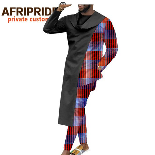 Men Tracksuit African Clothing Long Coats Print Shirts and Ankara Pants 3 Piece Outfits Plus Size Suit Dashiki Outwear A2016061