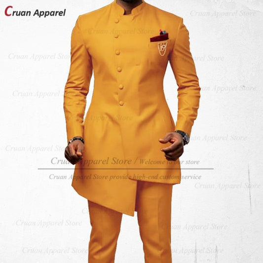 20 Colors Indian Wedding Men Suit Set Tailor-made Slim Fit Best Man Groom Dress Tuxedo Prom Dinner Gold Robe Blazer Pants 2Pcs