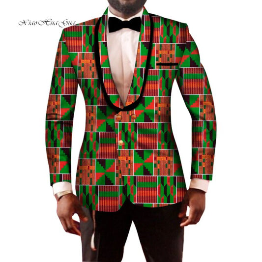 Men Blazer Notched Collar Slim Fit Fancy Blazers Suit Jacket African Men Clothes Tops Coat Dashiki Bazin Rich Wedding WYN201