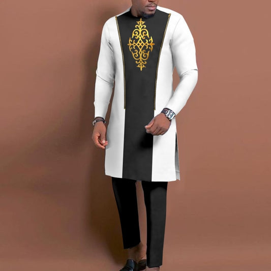 African Suit for Men Embroidery Formal Jacket and Trousers 2 Piece Set Dashiki Outfits Long Outwear for Wedding Evening A2116060
