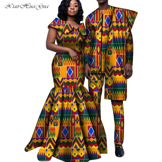 African Clothes for Couple African Print Couple Clothes Men's Suit Set Women's Maxi Dress African Couple Outfit Wedding WYQ556