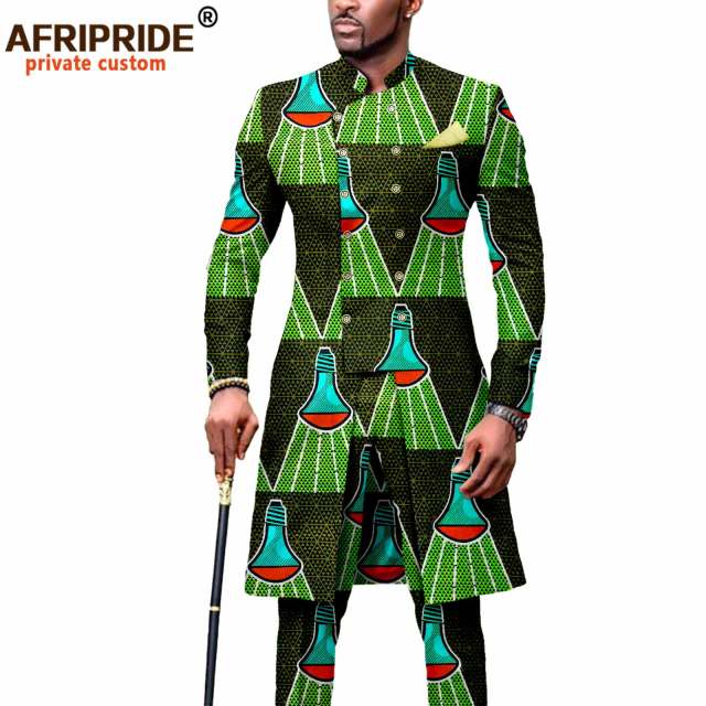Men`s Suit African Clothing Dashiki Printed Jacket and Ankara Pants 2 Piece Set Dress Suit Ankara Outwear for Wedding A2016054