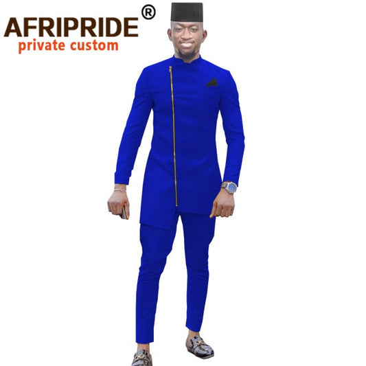 African Clothing for Men African Clothes Casual Men Long Top Shirts Pants and Hat 3 Piece Sets Bazin Riche Wedding Wear A2016039