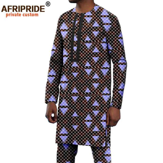 Tracksuit Men Bazin Riche Dashiki Shirts and Pants 2 Piece Suit Ankara Print Outfits Nigerian Clothes Bazin Broder A2116034