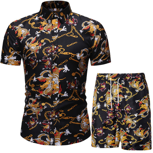 2021 Summer New Mens Casual Suit Korean Slim Short Sleeve Shirt Shorts Mens Beach Suit 2 Piece Set