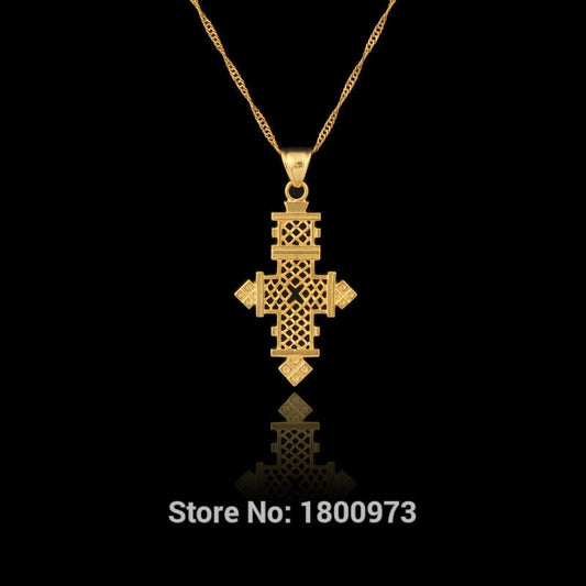 Ethiopia Cross Pendant For Men Women  Gold Color Pendant Necklace African Fashion Jewelry For Unisex Free shipping